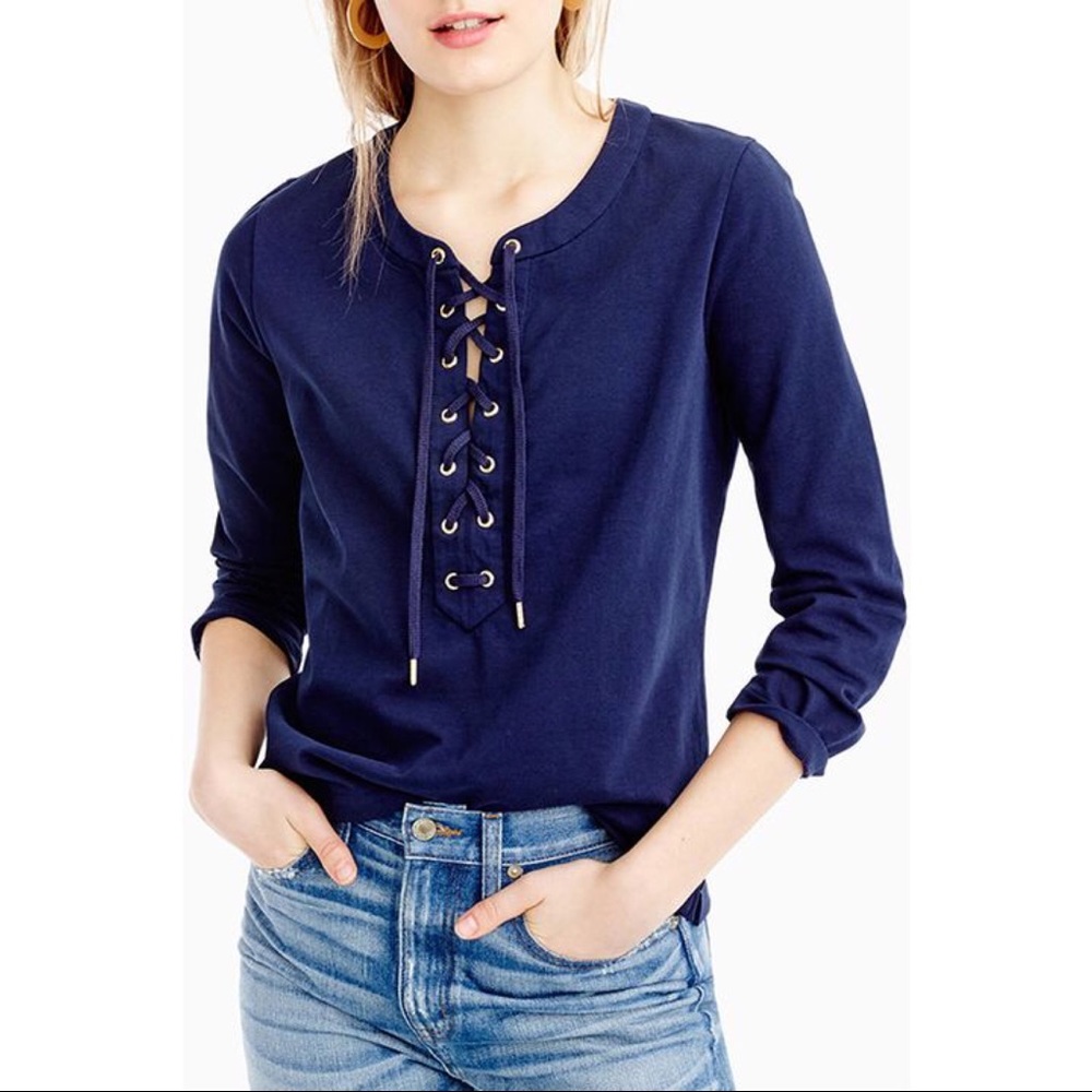 J. Crew navy blue lace up t-shirt M